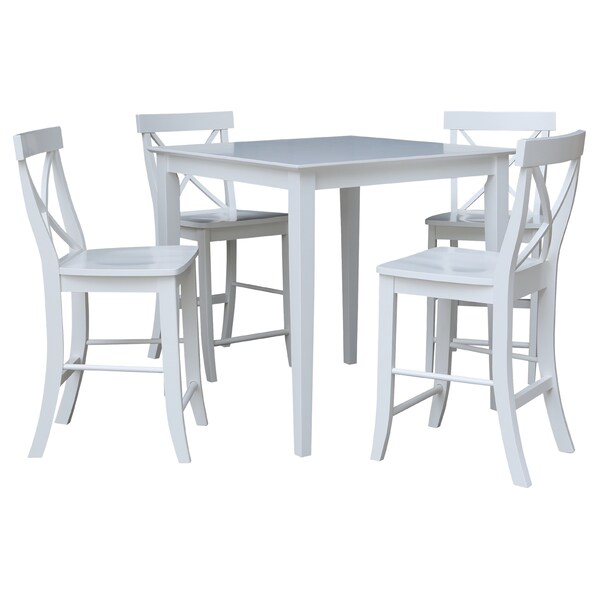 International Concepts Square 36 in x 36 in CounterHeight Dining Table, 4 X-Back Stools, White, 36 in W, 36 in L, 36 in H K08-3636-S6132-4 - main